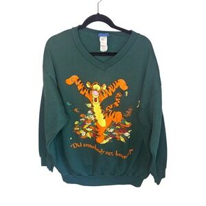 Vintage 90's Disney Tigger Sweatshirt Mens XL Green V-Neck Pooh Jerry Leigh USA